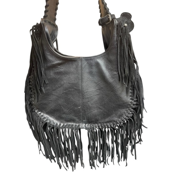 NAUGHTY MONKEY Frida Fringe Crossbody Shoulder Bag Black Leather Suede NEW - Picture 2 of 4